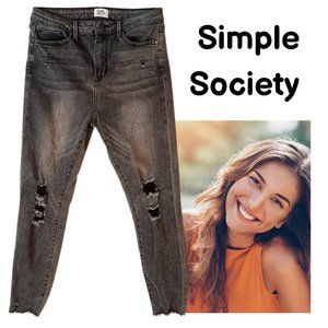SIMPLE SOCIETY High Rise Raw Hem Distressed Denim Skinny Jeans - Women's 9/29